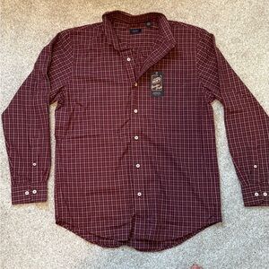 Arrow Men's Burgundy Plaid Button-Up Shirt, M, NWT